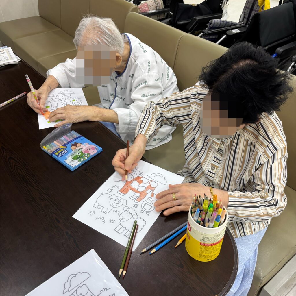 대구재활병원, 상인요양병원 미술 프로그램- 동물 농장 색칠하기